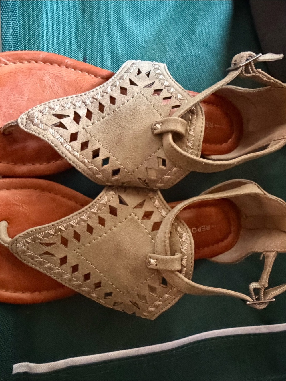 Report Tan Cutout Suede T-Strap Sandals